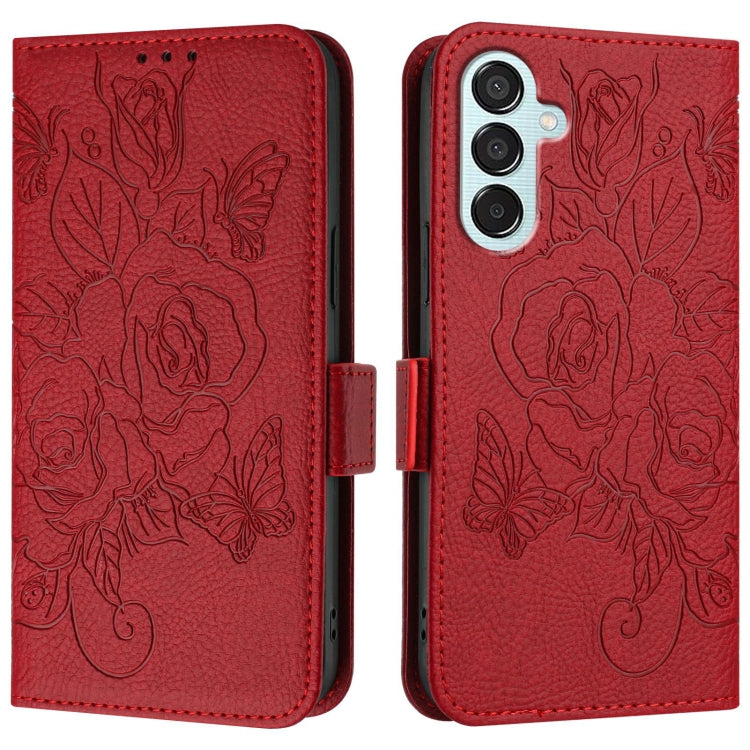 For Samsung Galaxy M15 5G / F15 5G Global Embossed Rose RFID Anti-theft Leather Phone Case