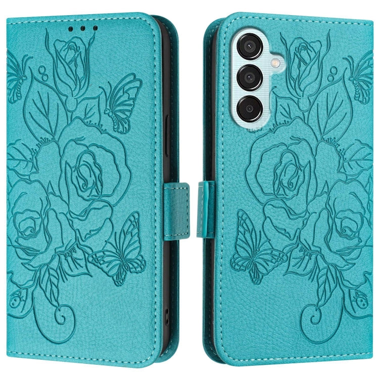 For Samsung Galaxy M15 5G / F15 5G Global Embossed Rose RFID Anti-theft Leather Phone Case