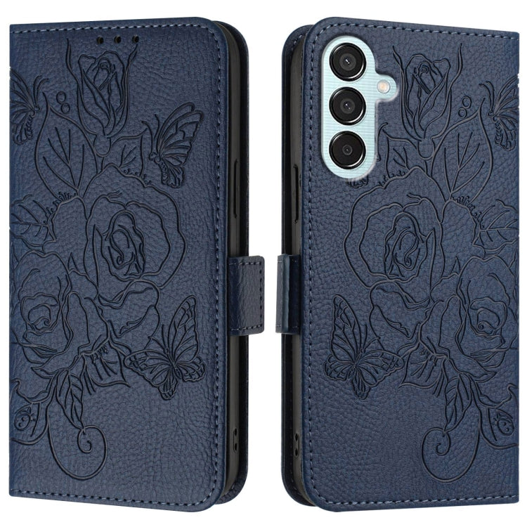 For Samsung Galaxy M15 5G / F15 5G Global Embossed Rose RFID Anti-theft Leather Phone Case