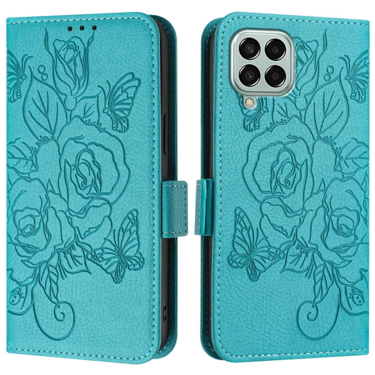 For Samsung Galaxy M33 5G Global Embossed Rose RFID Anti-theft Leather Phone Case