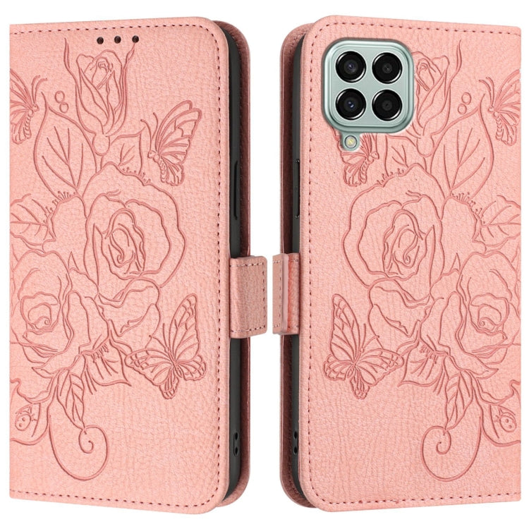 For Samsung Galaxy M33 5G Global Embossed Rose RFID Anti-theft Leather Phone Case