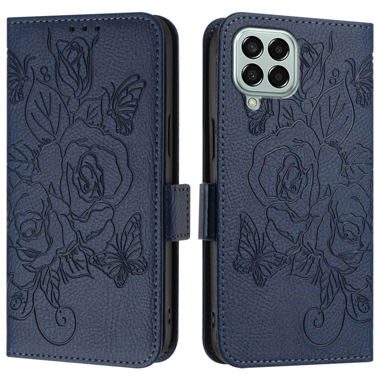 For Samsung Galaxy M33 5G Global Embossed Rose RFID Anti-theft Leather Phone Case