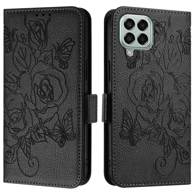 For Samsung Galaxy M33 5G Global Embossed Rose RFID Anti-theft Leather Phone Case