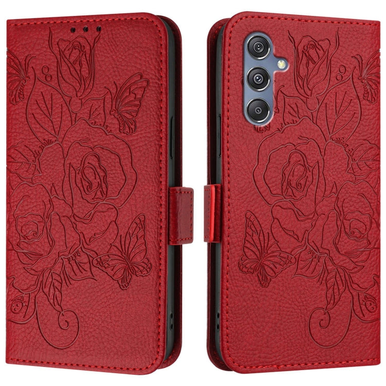 For Samsung Galaxy M34 5G / F34 5G Embossed Rose RFID Anti-theft Leather Phone Case