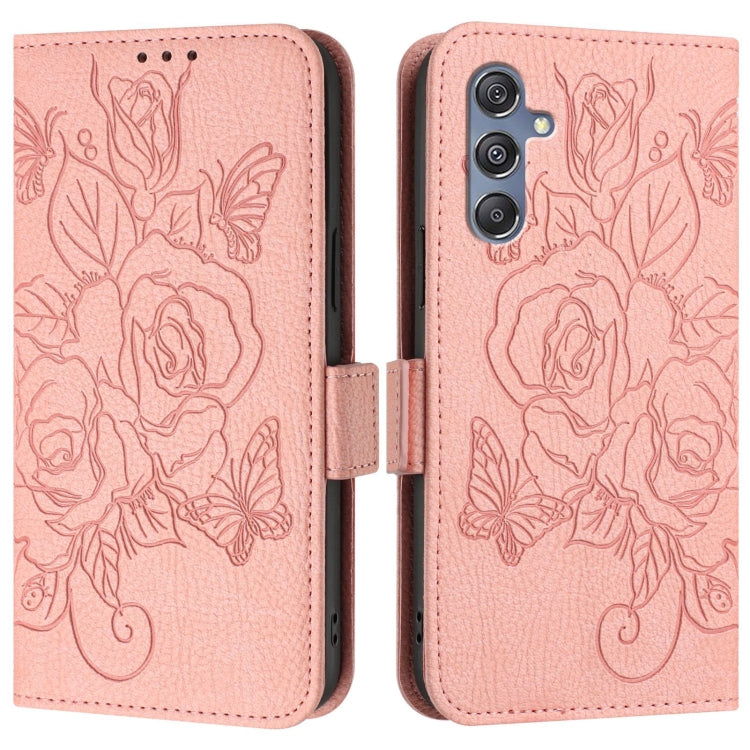 For Samsung Galaxy M34 5G / F34 5G Embossed Rose RFID Anti-theft Leather Phone Case