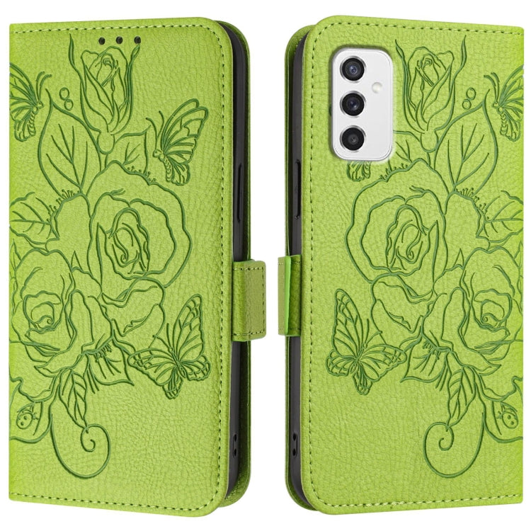 For Samsung Galaxy M52 5G Embossed Rose RFID Anti-theft Leather Phone Case