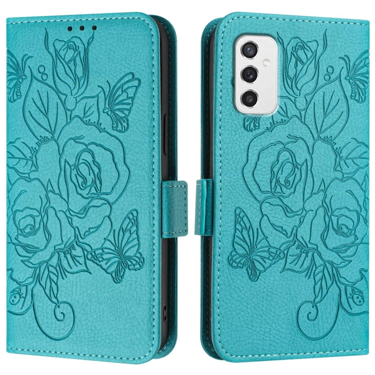 For Samsung Galaxy M52 5G Embossed Rose RFID Anti-theft Leather Phone Case
