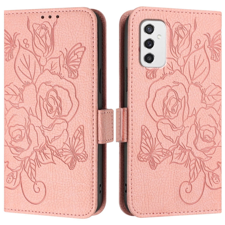For Samsung Galaxy M52 5G Embossed Rose RFID Anti-theft Leather Phone Case