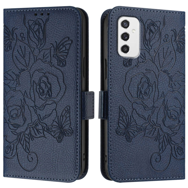 For Samsung Galaxy M52 5G Embossed Rose RFID Anti-theft Leather Phone Case