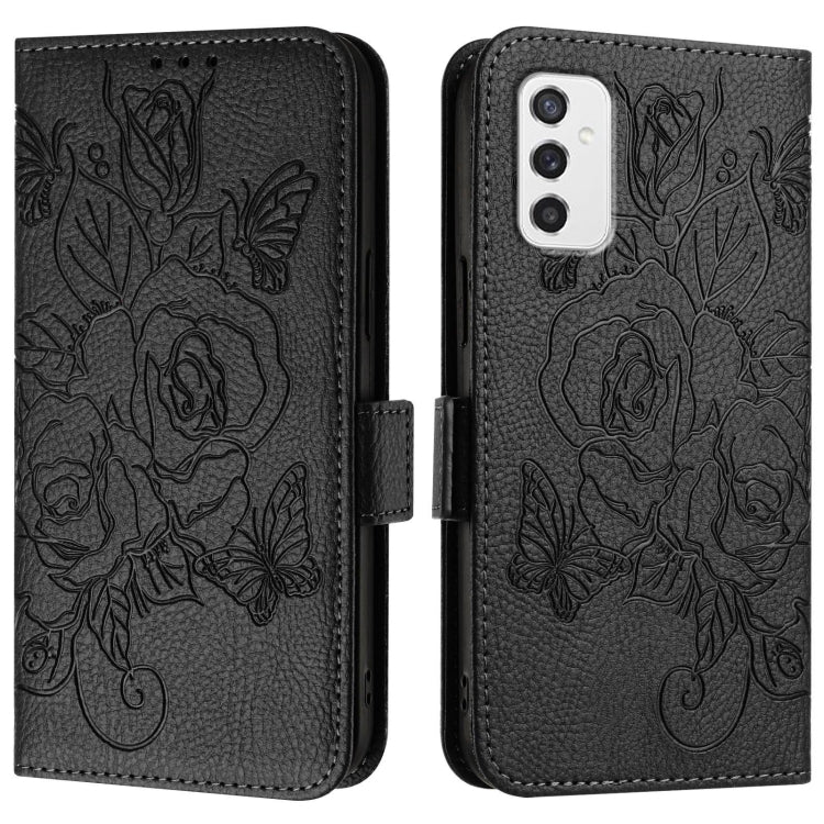 For Samsung Galaxy M52 5G Embossed Rose RFID Anti-theft Leather Phone Case