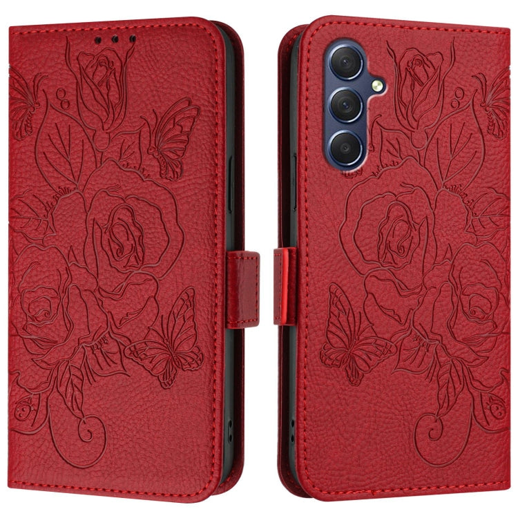 For Samsung Galaxy M54 5G Global / F54 5G Embossed Rose RFID Anti-theft Leather Phone Case