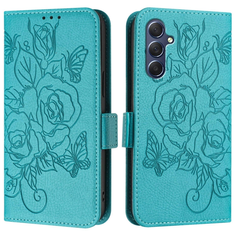For Samsung Galaxy M54 5G Global / F54 5G Embossed Rose RFID Anti-theft Leather Phone Case