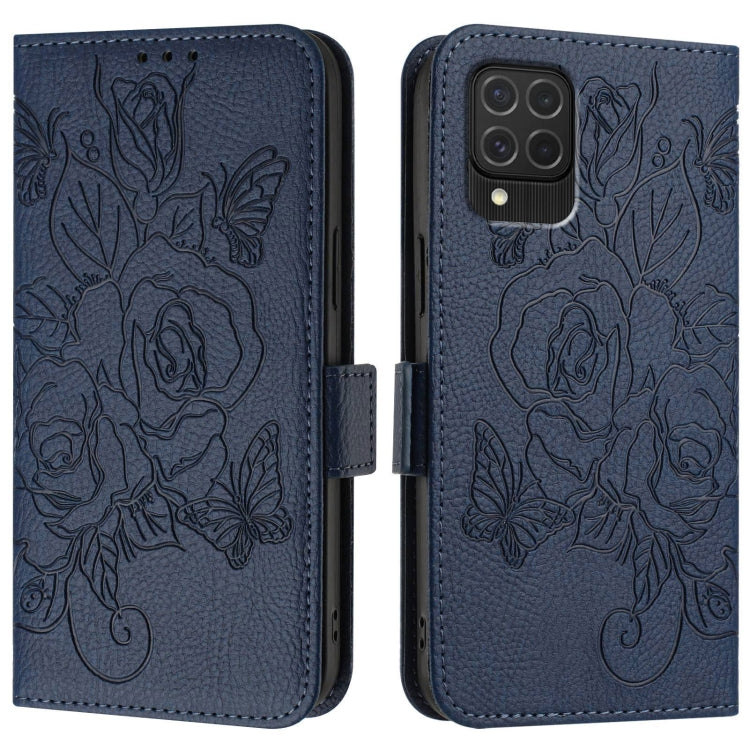 For Samsung Galaxy M62 / F62 4G Embossed Rose RFID Anti-theft Leather Phone Case