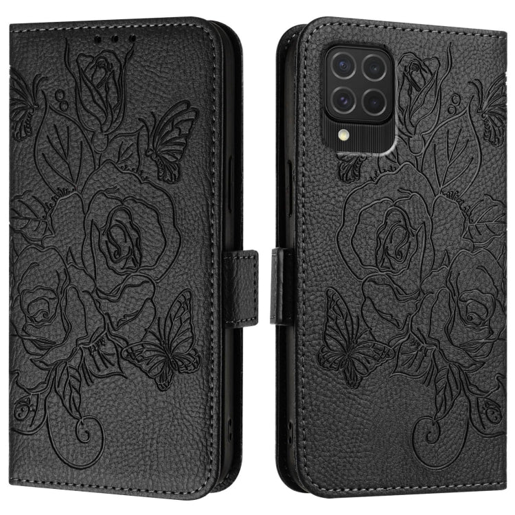 For Samsung Galaxy M62 / F62 4G Embossed Rose RFID Anti-theft Leather Phone Case