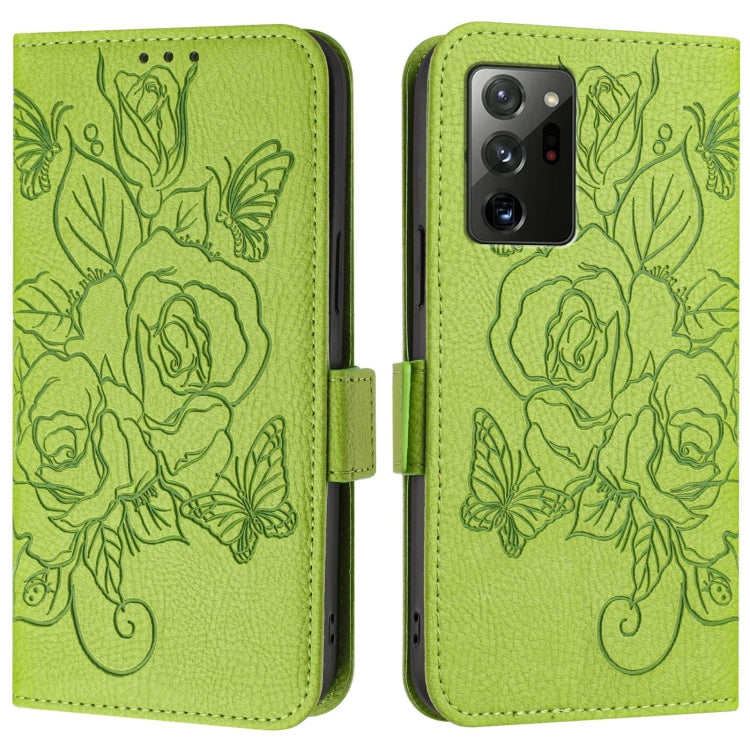 For Samsung Galaxy Note20 Embossed Rose RFID Anti-theft Leather Phone Case