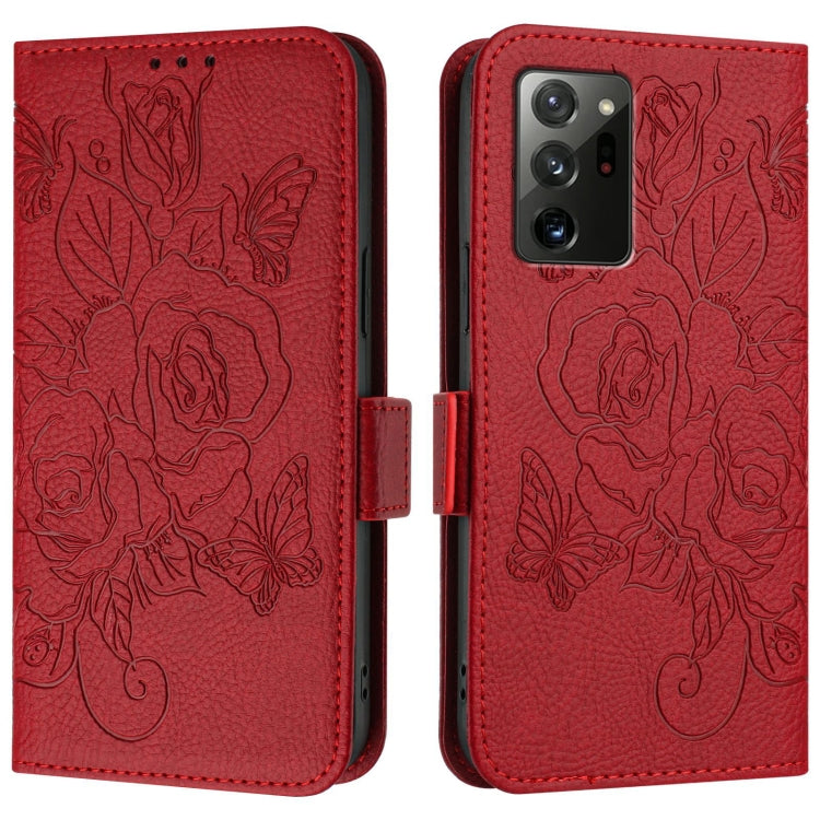 For Samsung Galaxy Note20 Embossed Rose RFID Anti-theft Leather Phone Case