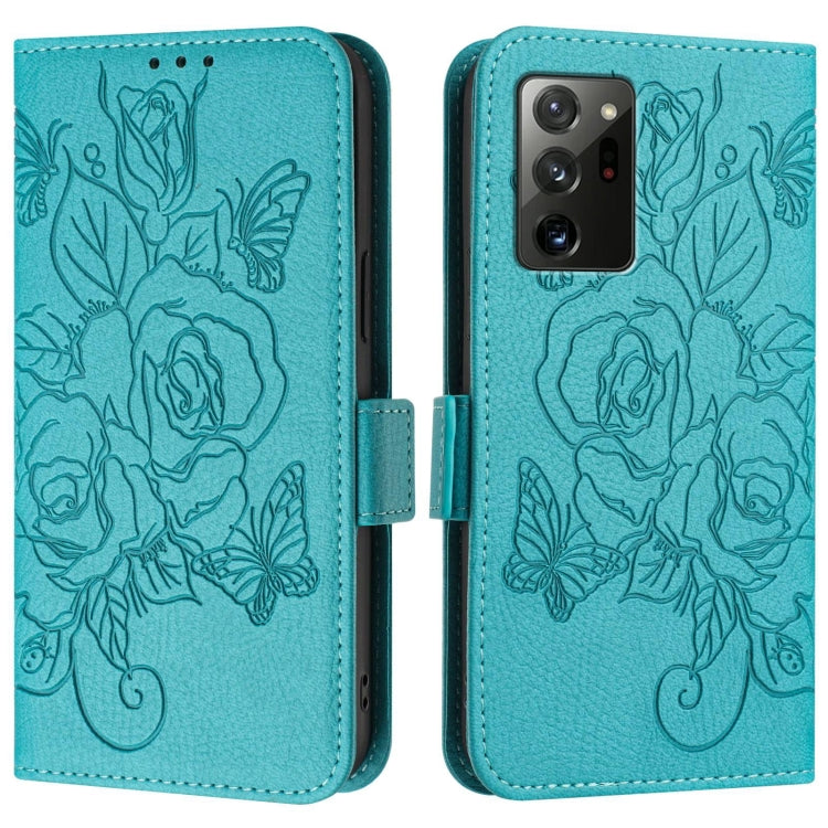 For Samsung Galaxy Note20 Embossed Rose RFID Anti-theft Leather Phone Case