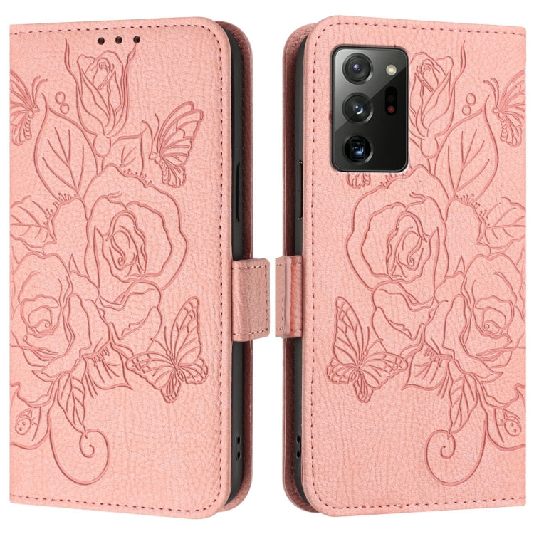 For Samsung Galaxy Note20 Embossed Rose RFID Anti-theft Leather Phone Case