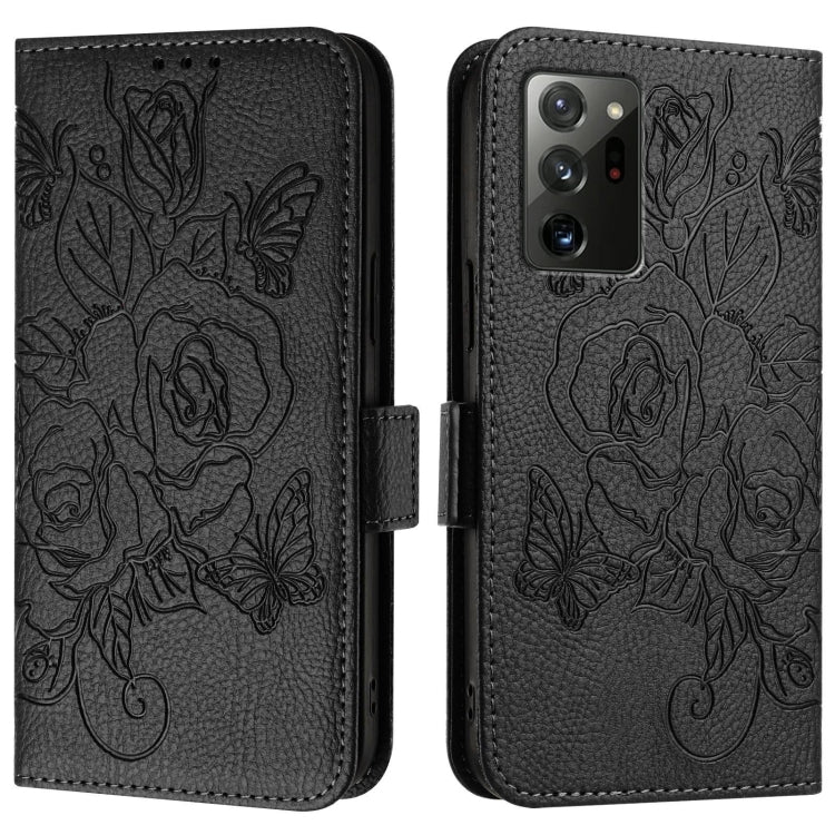 For Samsung Galaxy Note20 Embossed Rose RFID Anti-theft Leather Phone Case