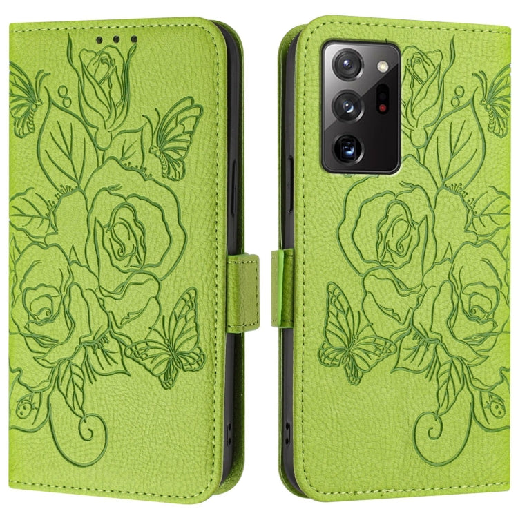 For Samsung Galaxy Note20 Ultra Embossed Rose RFID Anti-theft Leather Phone Case