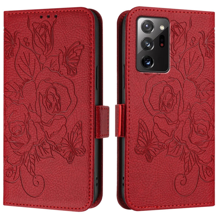 For Samsung Galaxy Note20 Ultra Embossed Rose RFID Anti-theft Leather Phone Case