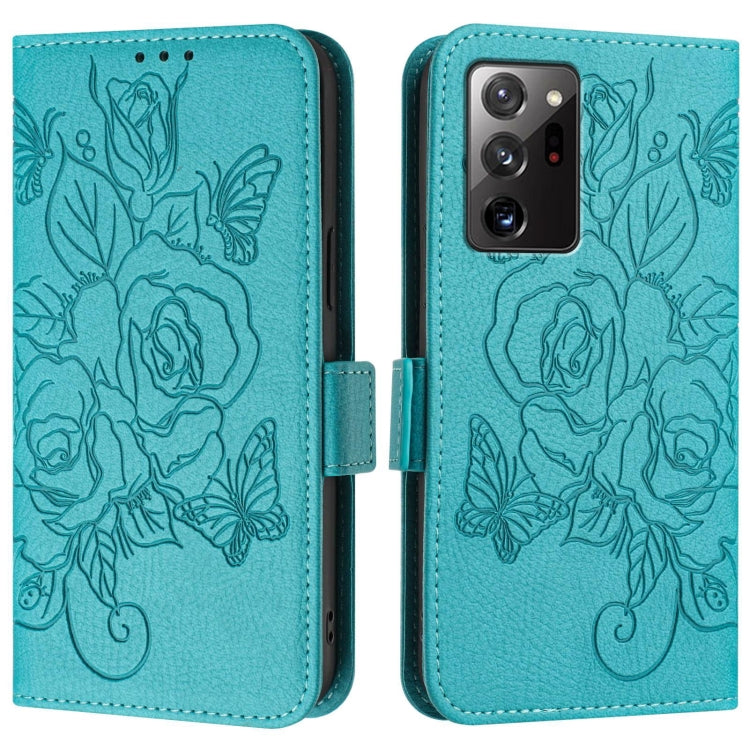 For Samsung Galaxy Note20 Ultra Embossed Rose RFID Anti-theft Leather Phone Case