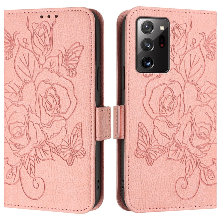 For Samsung Galaxy Note20 Ultra Embossed Rose RFID Anti-theft Leather Phone Case