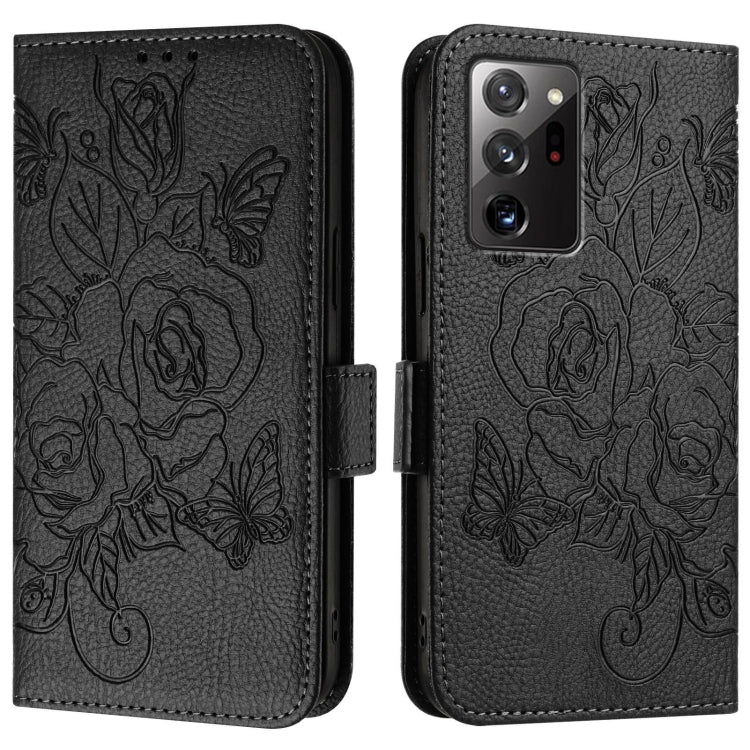 For Samsung Galaxy Note20 Ultra Embossed Rose RFID Anti-theft Leather Phone Case