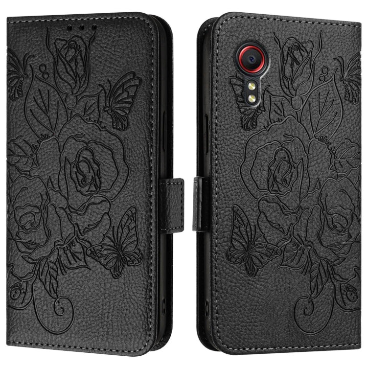 For Samsung Galaxy Xcover5 Embossed Rose RFID Anti-theft Leather Phone Case