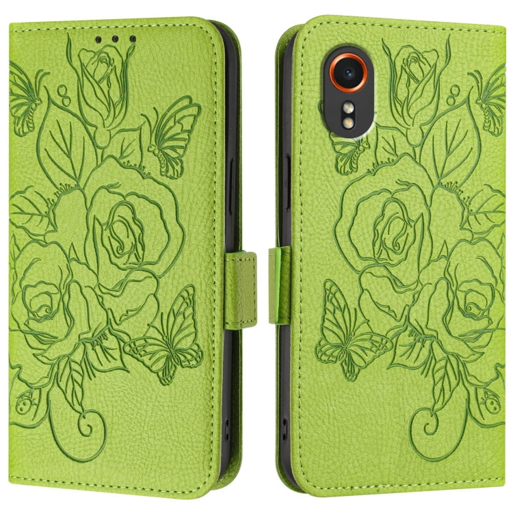 For Samsung Galaxy Xcover7 Embossed Rose RFID Anti-theft Leather Phone Case