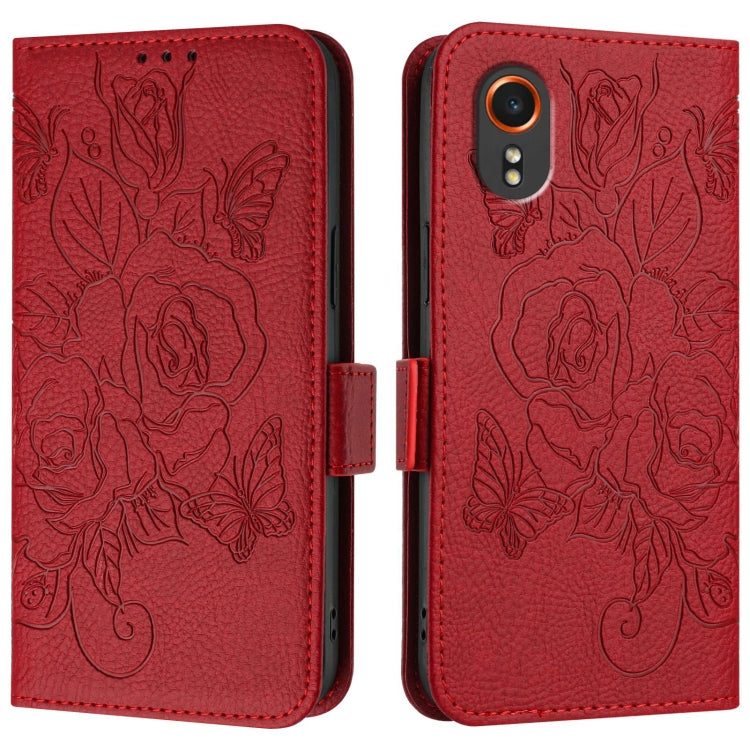 For Samsung Galaxy Xcover7 Embossed Rose RFID Anti-theft Leather Phone Case