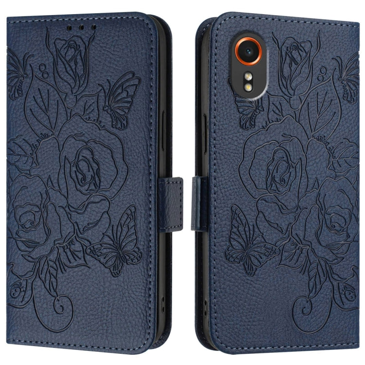 For Samsung Galaxy Xcover7 Embossed Rose RFID Anti-theft Leather Phone Case