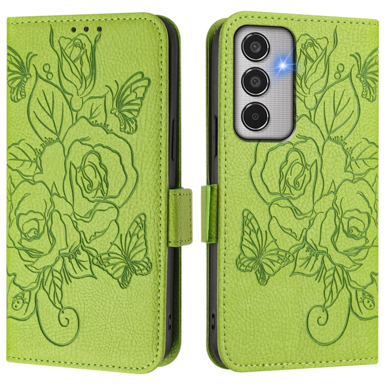 For Samsung Galaxy M35 Embossed Rose RFID Anti-theft Leather Phone Case