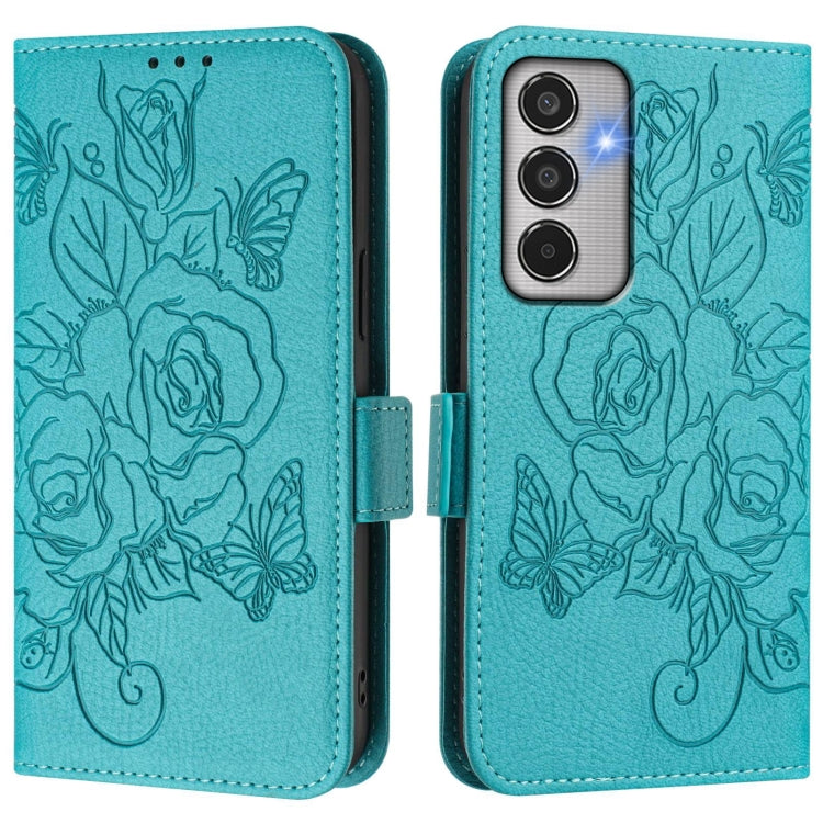 For Samsung Galaxy M35 Embossed Rose RFID Anti-theft Leather Phone Case