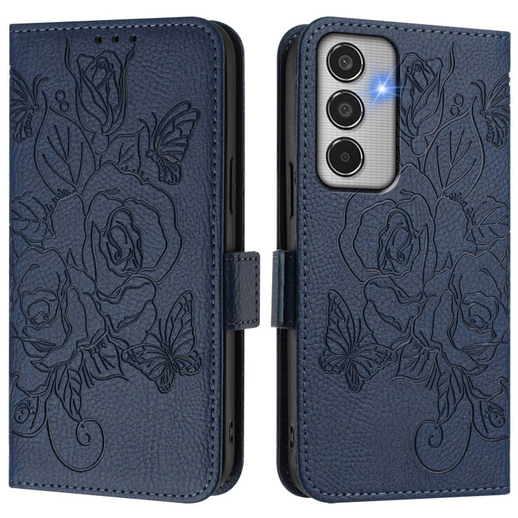For Samsung Galaxy M35 Embossed Rose RFID Anti-theft Leather Phone Case