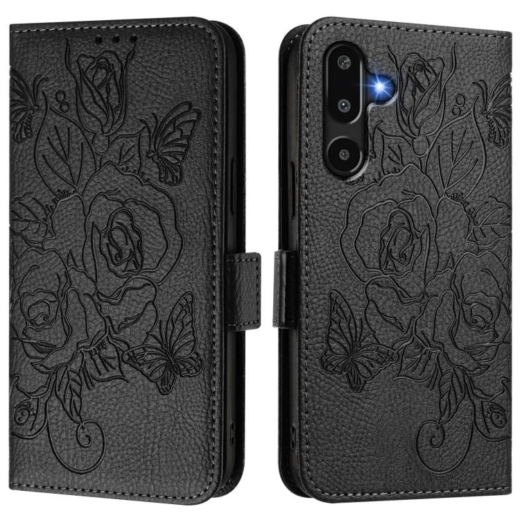 For Samsung Galaxy F16 5G / M16 5G Global Embossed Rose RFID Anti-theft Leather Phone Case