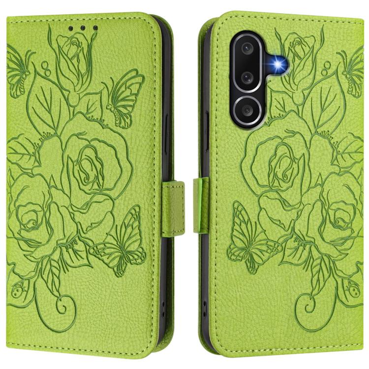 For Samsung Galaxy M56 5G Embossed Rose RFID Anti-theft Leather Phone Case