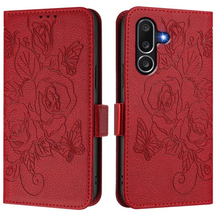 For Samsung Galaxy M56 5G Embossed Rose RFID Anti-theft Leather Phone Case
