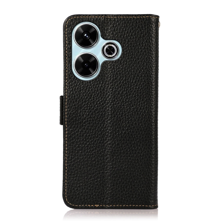 For Redmi 13 4G KHAZNEH Side-Magnetic Litchi Genuine Leather RFID Phone Case