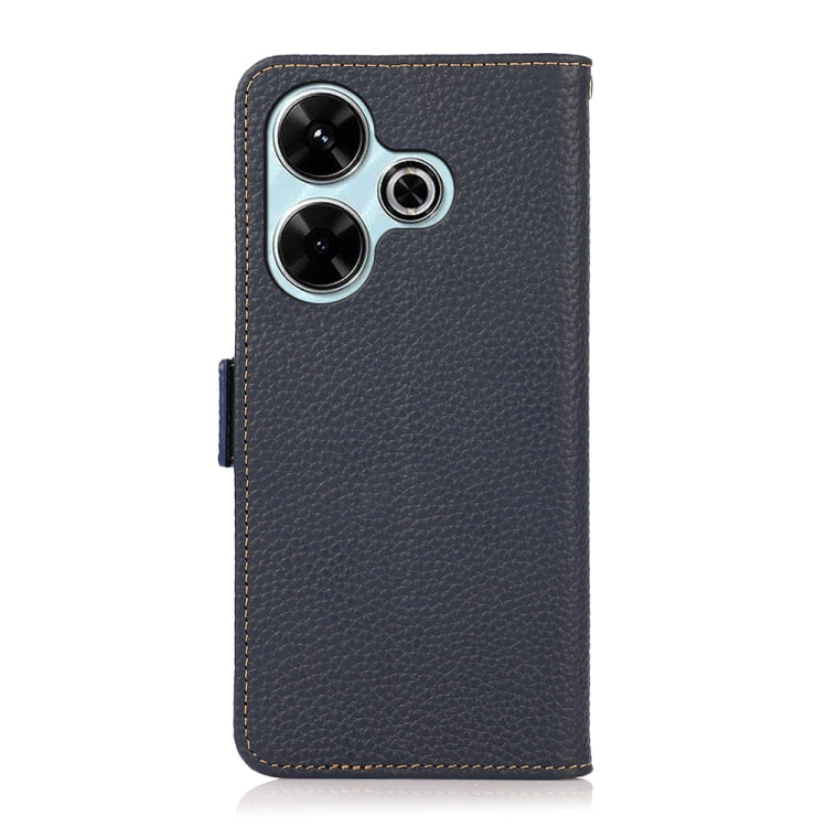 For Redmi 13 4G KHAZNEH Side-Magnetic Litchi Genuine Leather RFID Phone Case