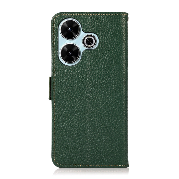 For Redmi 13 4G KHAZNEH Side-Magnetic Litchi Genuine Leather RFID Phone Case