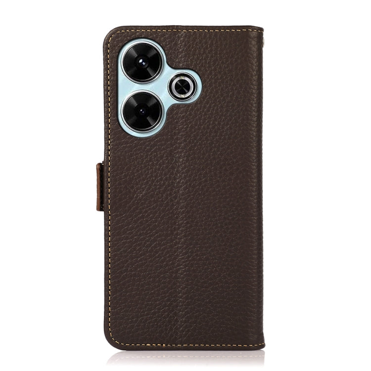 For Redmi 13 4G KHAZNEH Side-Magnetic Litchi Genuine Leather RFID Phone Case
