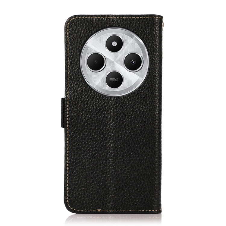 For Redmi 14C 4G KHAZNEH Side-Magnetic Litchi Genuine Leather RFID Phone Case