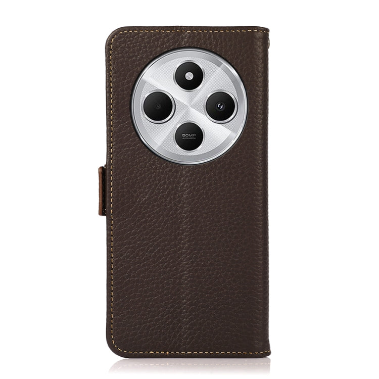 For Redmi 14C 4G KHAZNEH Side-Magnetic Litchi Genuine Leather RFID Phone Case