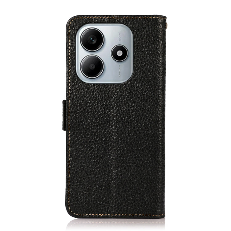 For Redmi Note 14 5G KHAZNEH Side-Magnetic Litchi Genuine Leather RFID Phone Case