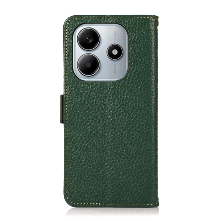 For Redmi Note 14 5G KHAZNEH Side-Magnetic Litchi Genuine Leather RFID Phone Case