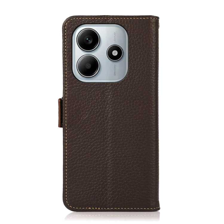 For Redmi Note 14 5G KHAZNEH Side-Magnetic Litchi Genuine Leather RFID Phone Case