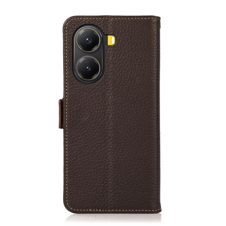For Redmi Turbo 4 / Poco X7 Pro KHAZNEH Side-Magnetic Litchi Genuine Leather RFID Phone Case