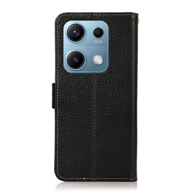 For Redmi Note 14S 4G KHAZNEH Side-Magnetic Litchi Genuine Leather RFID Phone Case