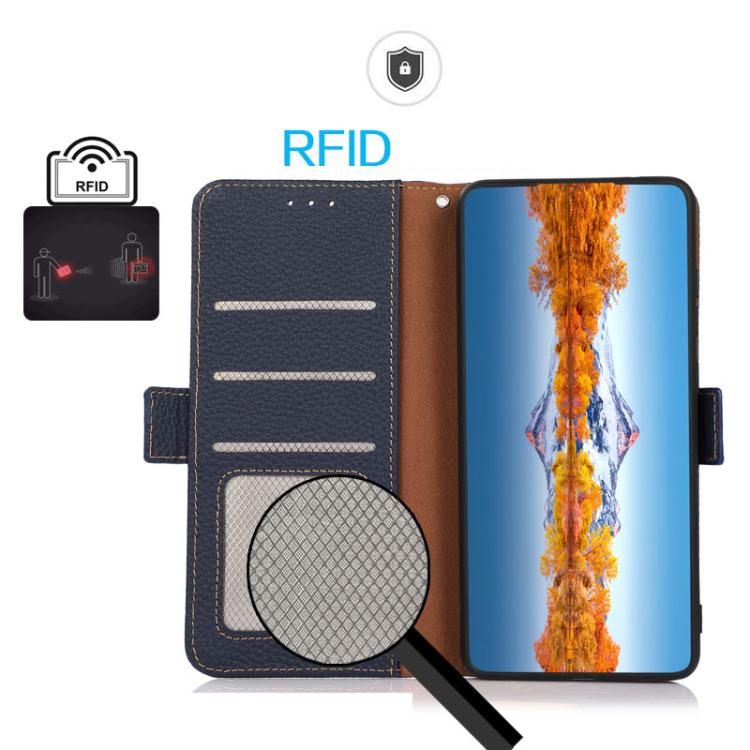 For Redmi Note 14S 4G KHAZNEH Side-Magnetic Litchi Genuine Leather RFID Phone Case